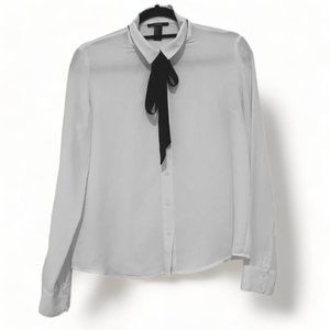 Forever 21White Sheer  Button Down Blouse Top Neck Tie Ascot